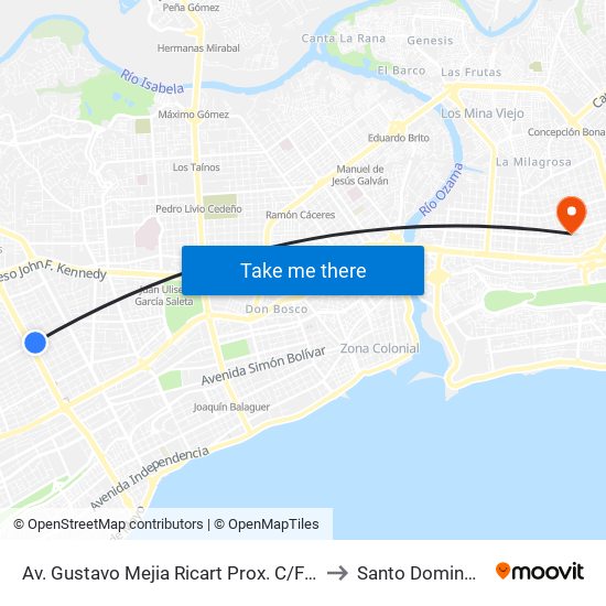 Av. Gustavo Mejia Ricart Prox. C/Freddy Presto to Santo Domingo Este map