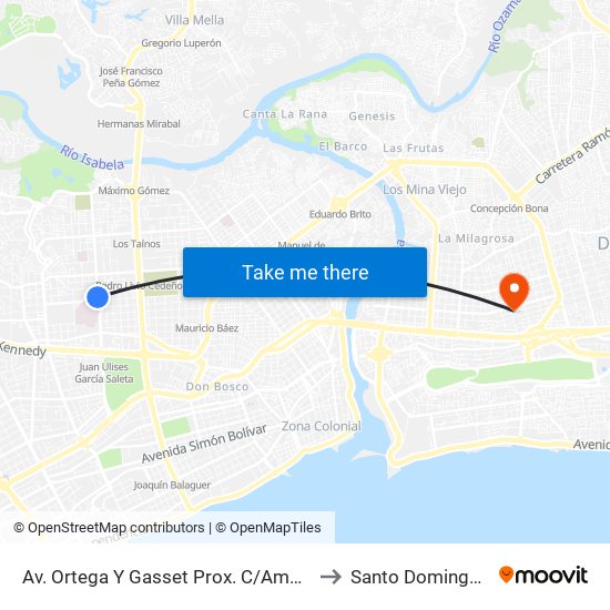 Av. Ortega Y Gasset Prox. C/Américo Lugo to Santo Domingo Este map