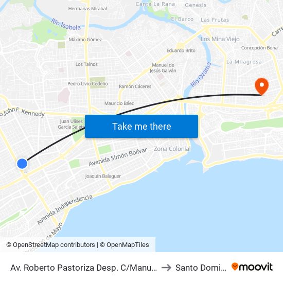 Av. Roberto Pastoriza Desp. C/Manuel De Jesús Troncoso to Santo Domingo Este map