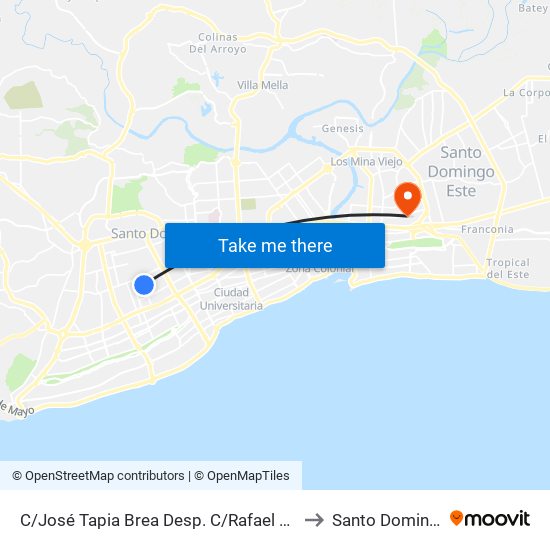 C/José Tapia Brea Desp. C/Rafael Augusto Sánchez to Santo Domingo Este map