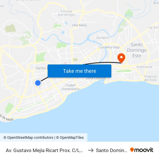 Av. Gustavo Mejía Ricart Prox. C/Lorenzo Despradel to Santo Domingo Este map