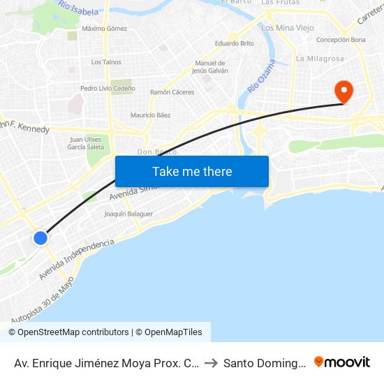 Av. Enrique Jiménez Moya Prox. C/El Recodo to Santo Domingo Este map