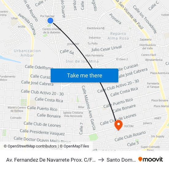 Av. Fernandez De Navarrete Prox. C/Francisco Segura Sandoval to Santo Domingo Este map