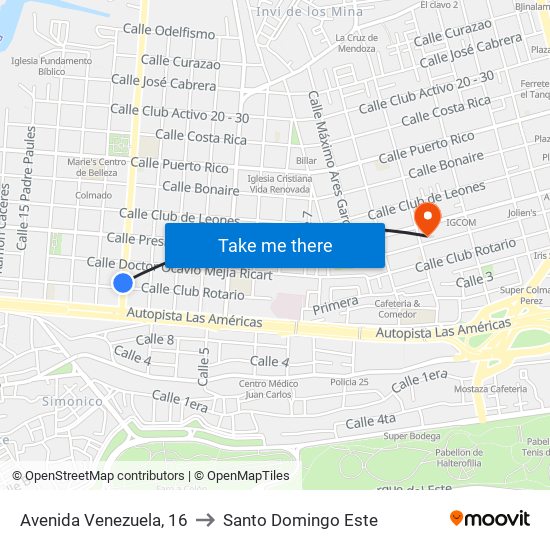 Avenida Venezuela, 16 to Santo Domingo Este map