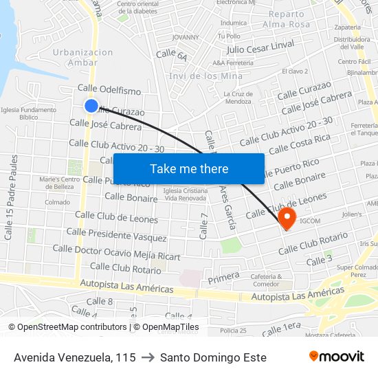 Avenida Venezuela, 115 to Santo Domingo Este map