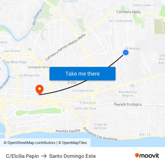 C/Elcilia Pepin to Santo Domingo Este map