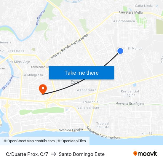 C/Duarte Prox. C/7 to Santo Domingo Este map