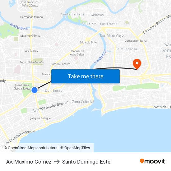 Av. Maximo Gomez to Santo Domingo Este map