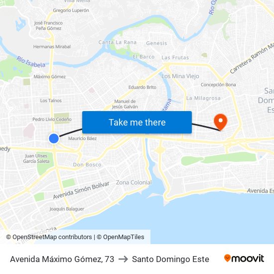 Avenida Máximo Gómez, 73 to Santo Domingo Este map