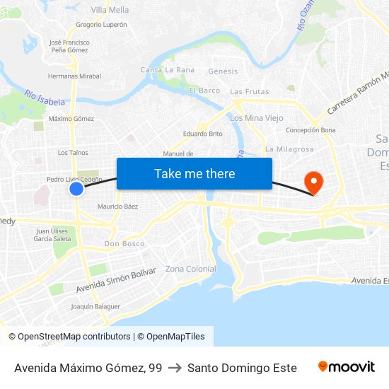 Avenida Máximo Gómez, 99 to Santo Domingo Este map