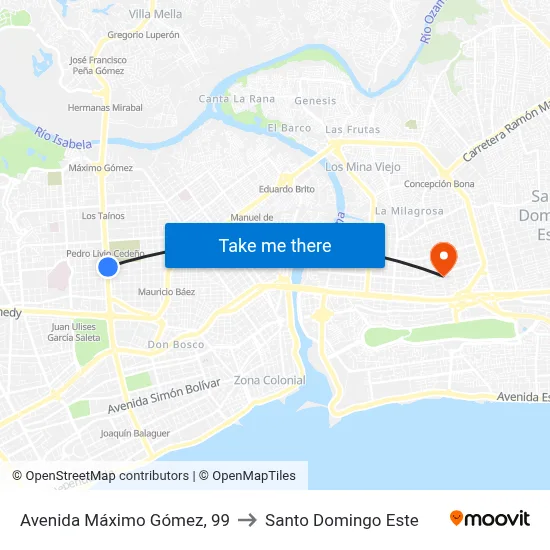 Avenida Máximo Gómez, 99 to Santo Domingo Este map