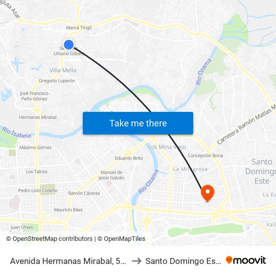 Avenida Hermanas Mirabal, 581 to Santo Domingo Este map