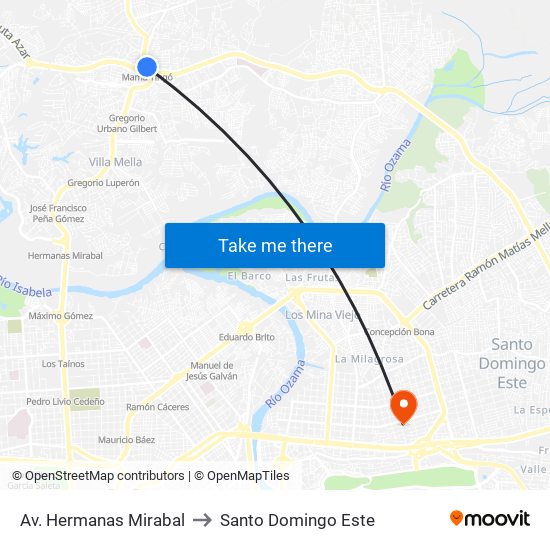Av. Hermanas Mirabal to Santo Domingo Este map