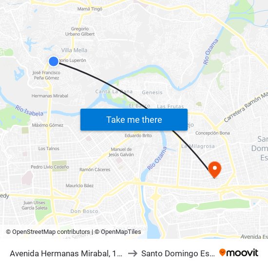 Avenida Hermanas Mirabal, 189 to Santo Domingo Este map