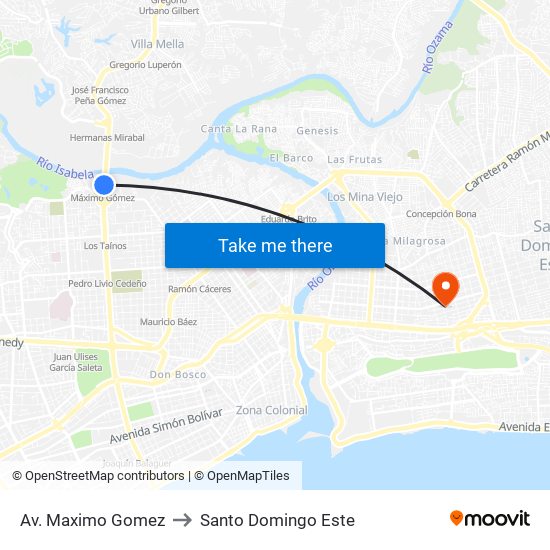 Av. Maximo Gomez to Santo Domingo Este map
