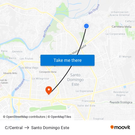 C/Central to Santo Domingo Este map