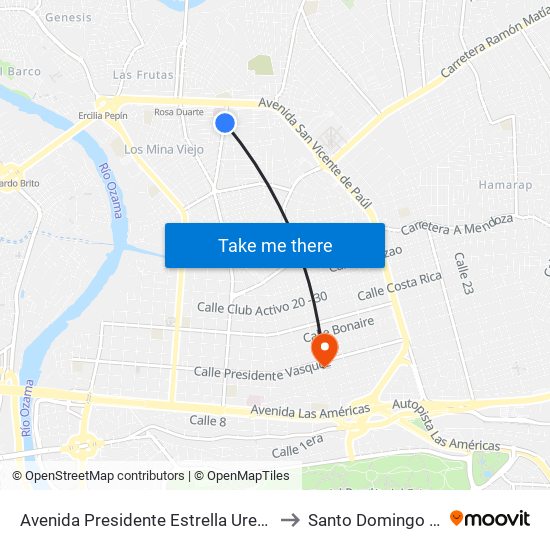 Avenida Presidente Estrella Ureña, 104 to Santo Domingo Este map