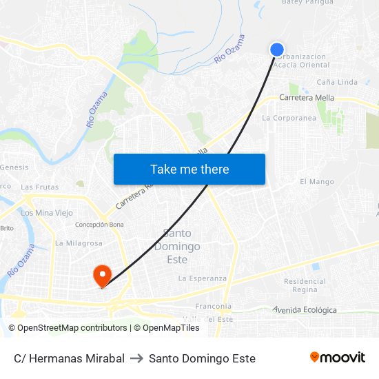 C/ Hermanas Mirabal to Santo Domingo Este map
