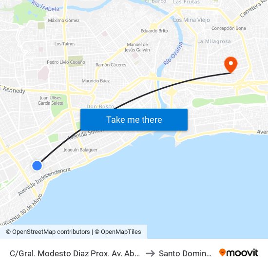 C/Gral. Modesto Diaz Prox. Av. Abraham Lincoln to Santo Domingo Este map