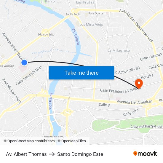 Av. Albert Thomas to Santo Domingo Este map