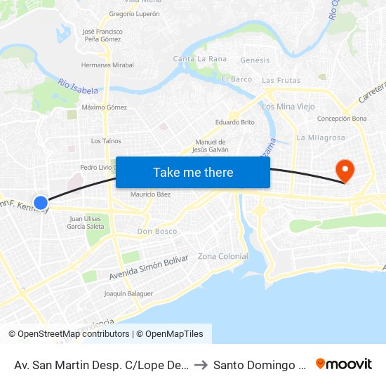 Av. San Martin Desp. C/Lope De Vega to Santo Domingo Este map
