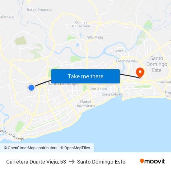 Carretera Duarte Vieja, 53 to Santo Domingo Este map