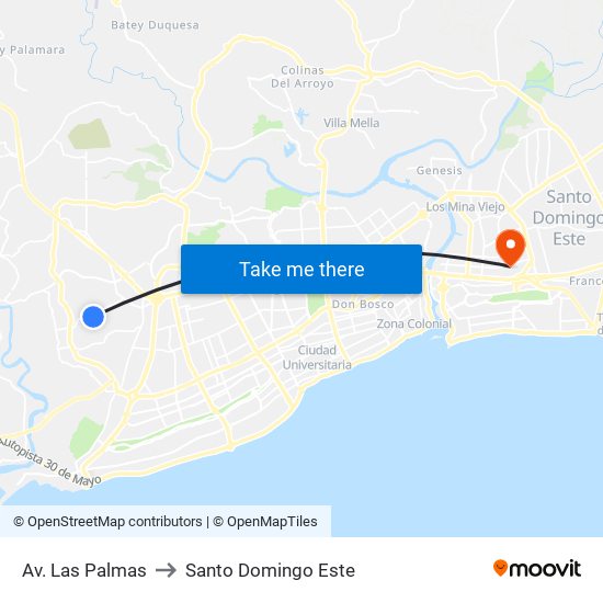 Av. Las Palmas to Santo Domingo Este map