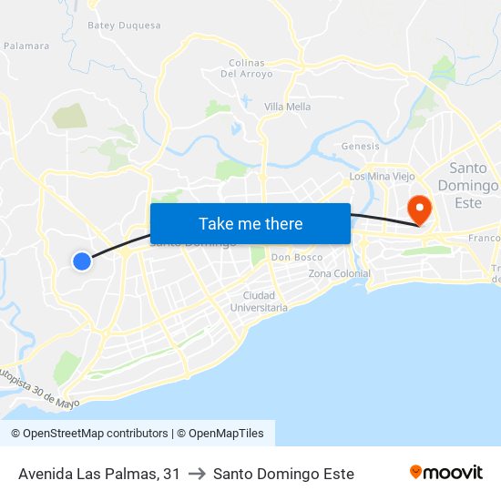 Avenida Las Palmas, 31 to Santo Domingo Este map