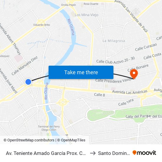 Av. Teniente Amado García Prox. C/Yolanda Guzman to Santo Domingo Este map