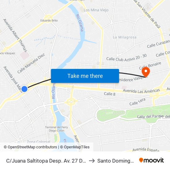 C/Juana Saltitopa Desp. Av. 27 De Febrero to Santo Domingo Este map