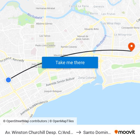 Av. Winston Churchill Desp. C/Andres Julio Aybar to Santo Domingo Este map