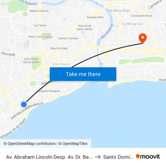 Av. Abraham Lincoln Desp. Av. Dr. Bernardo Correa Y Cidron to Santo Domingo Este map