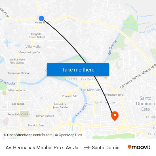 Av. Hermanas Mirabal Prox. Av. Jacobo Majluta to Santo Domingo Este map