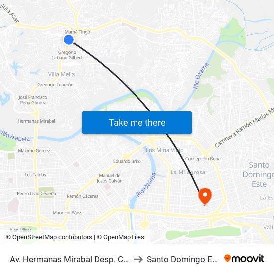 Av. Hermanas Mirabal Desp. C/12 to Santo Domingo Este map