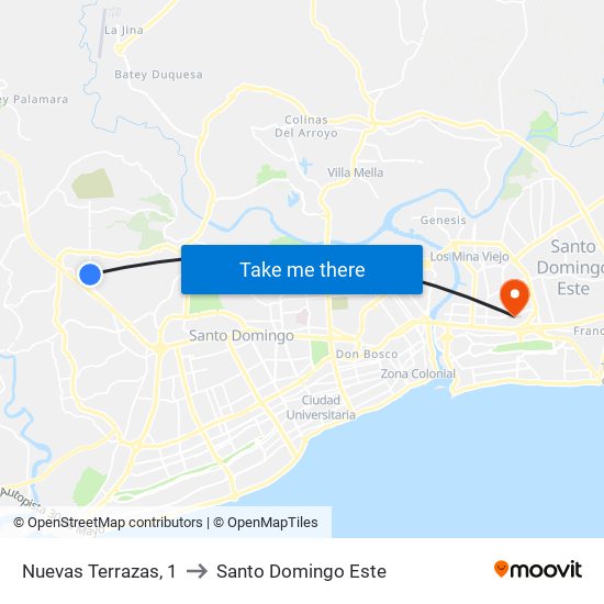 Nuevas Terrazas, 1 to Santo Domingo Este map