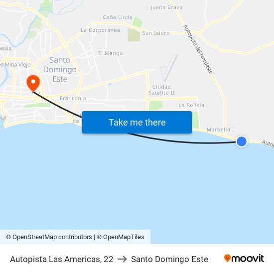 Autopista Las Americas, 22 to Santo Domingo Este map