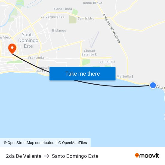 2da De Valiente to Santo Domingo Este map