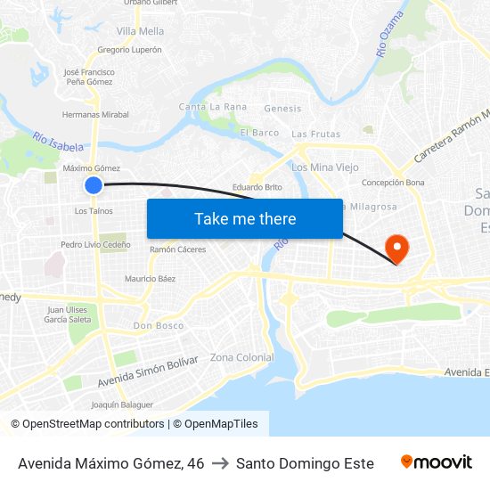 Avenida Máximo Gómez, 46 to Santo Domingo Este map