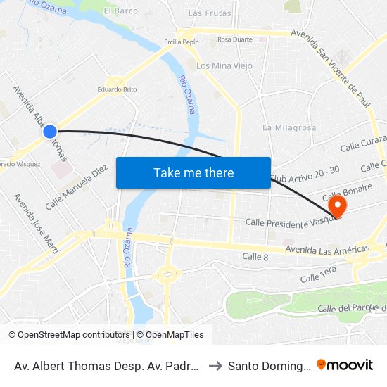Av. Albert Thomas Desp. Av. Padre Castellanos to Santo Domingo Este map