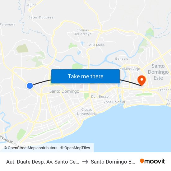 Aut. Duate Desp. Av. Santo Cerro to Santo Domingo Este map