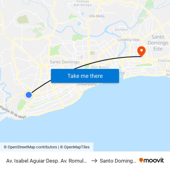 Av. Isabel Aguiar Desp. Av. Romulo Betancourt to Santo Domingo Este map
