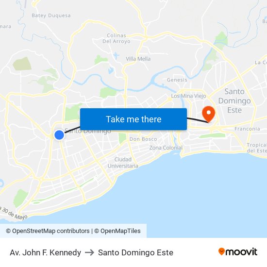 Av. John F. Kennedy to Santo Domingo Este map