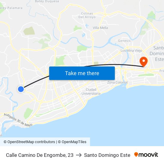 Calle Camino De Engombe, 23 to Santo Domingo Este map