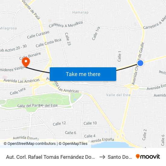 Aut. Corl. Rafael Tomás Fernández Domínguez Prox. Av. Charles De Gaulle to Santo Domingo Este map