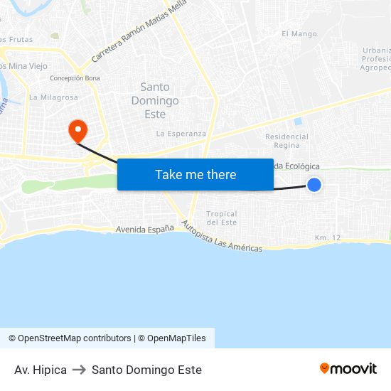 Av. Hipica to Santo Domingo Este map