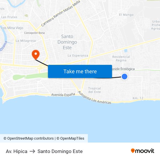 Av. Hipica to Santo Domingo Este map