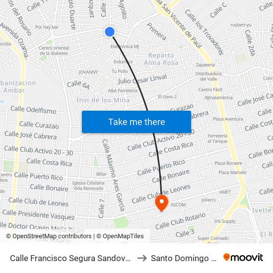 Calle Francisco Segura Sandoval, 74a to Santo Domingo Este map