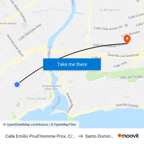 Calle Emilio Prud'Homme Prox. C/Padre Miguel to Santo Domingo Este map