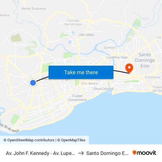 Av. John F. Kennedy - Av. Luperon to Santo Domingo Este map