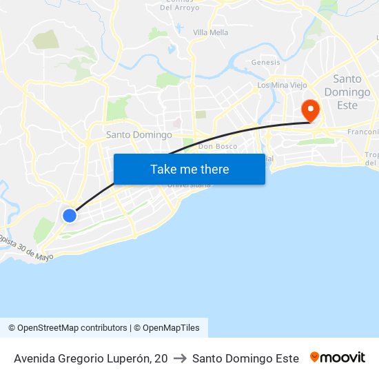 Avenida Gregorio Luperón, 20 to Santo Domingo Este map